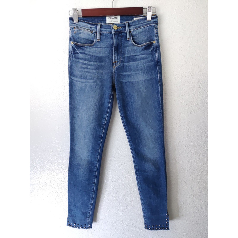 3/$20 Frame Denim Hazel Wool Blue Le High Skinny Studded Ankle Jeans 25 - Picture 2 of 8